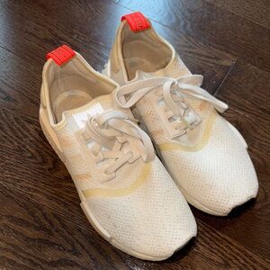 White and Cream adidas women’s Sneakers with Red Accents